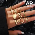 ARHANORY 10pcs/set Ladies Stacking Ring Set - Gold
