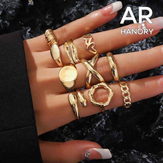 ARHANORY 10pcs/set Ladies Stacking Ring Set - Gold