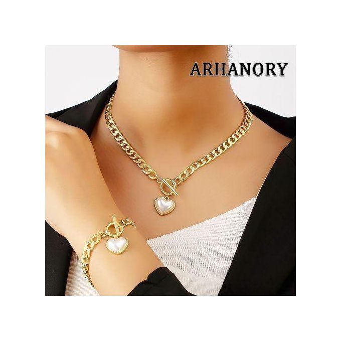 ARHANORY Ladies Necklace Bracelet Gold Jewelry Set