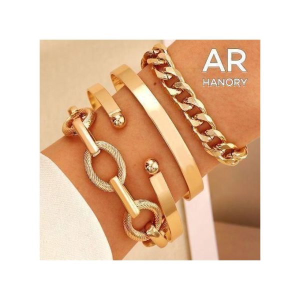 ARHANORY Punk Cube Link Chains Bracelets Set For Women Gold Chain