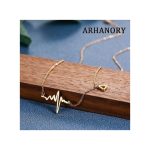 ARHANORY Women Necklace Ladies Heartbeat Rhythm Pendant Chain - Gold