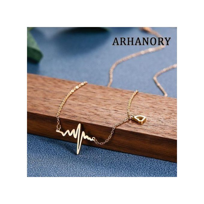 ARHANORY Women Necklace Ladies Heartbeat Rhythm Pendant Chain - Gold