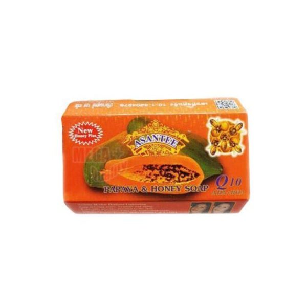 Asantee Papaya Honey Soap With Q10, AHA, BHA Skin Whitening, 125g