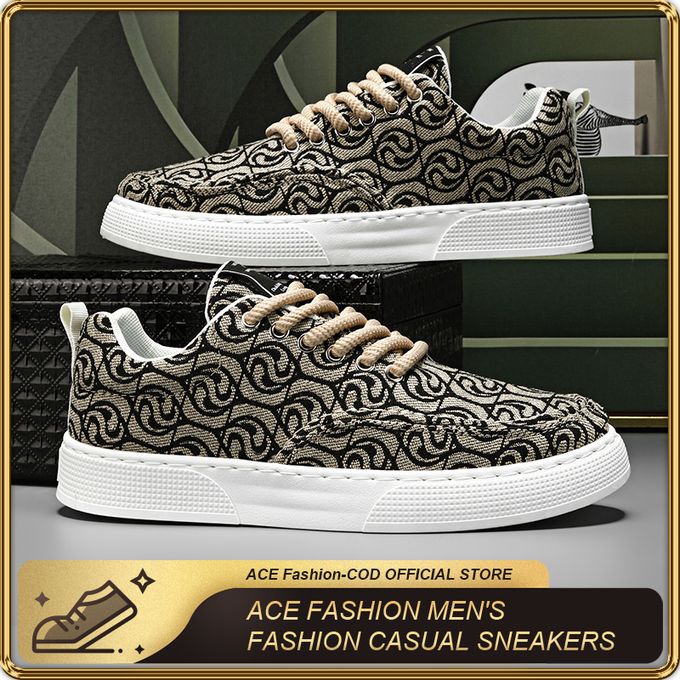 ASHION Men's Abstract Print Canvas Sneakers - Stylish Comfortable Durable Casual Shoes