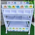 Baby Bathing and Diaper Changing station with wheels and storage space Waterproof mattress