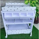 Baby Bathing and Diaper Changing station with wheels and storage space Waterproof mattress