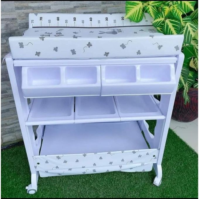 Baby Bathing and Diaper Changing station with wheels and storage space Waterproof mattress