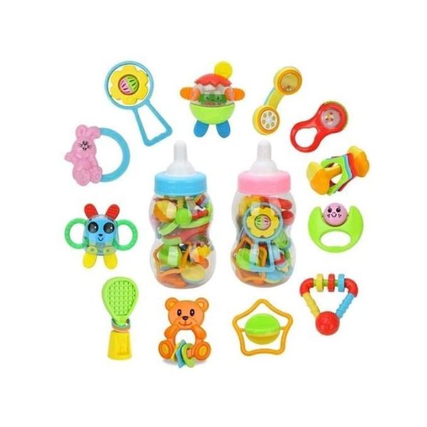 Baby First Rattles Teethers Set - 10pcs With Giant Bottle