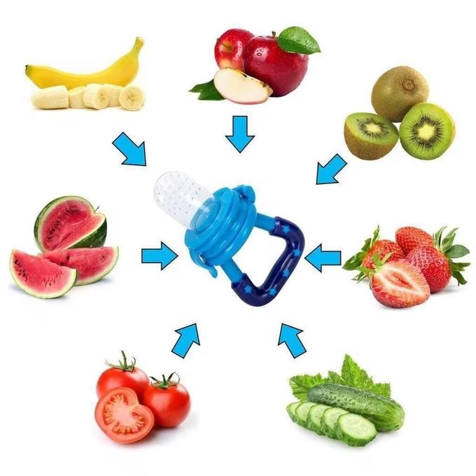Baby Fruit Feeder Pacifier Teething Toys Fresh Food Feeder Infant Fruit Nipple Silicone Pouches For Toddlers Kids Boy Girl. Medium Sized Blue