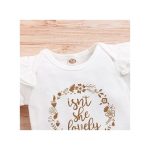 Baby Girls Letter Print Short Sleeve Bodysuit + Polka Dot Shorts + Headband