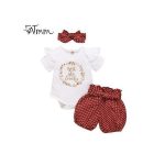 Baby Girls Outfit Set Letter Short Sleeves Bodysuit Polka Dot Shorts Headband
