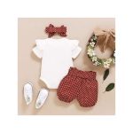 Baby Girls Outfit Set Letter Short Sleeves Bodysuit Polka Dot Shorts Headband