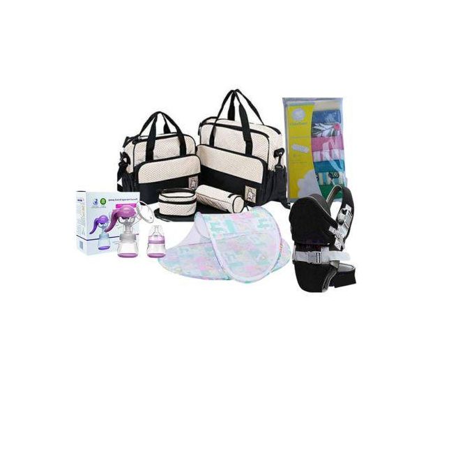 Baby Shower Pack 1Carrier 5pk Diaper bag 1Net 8Wash Cloth 1manual Breast Pump