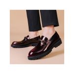 Banagat Men Formal Corporate Italian Oxfords Official Loafers Slip-ons Shoes Wine Red