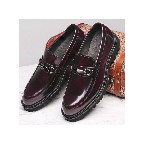 Banagat Men Formal Corporate Italian Oxfords Official Loafers Slip-ons Shoes Wine Red