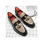 Banagat Men Glossy Casual Brogue Official Shoes Oxford Loafers & Slip-Ons Gold Black