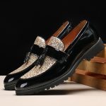 Banagat Men Glossy Casual Brogue Official Shoes Oxford Loafers & Slip-Ons Gold Black
