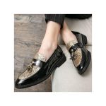 Banagat Men Glossy Casual Brogue Official Shoes Oxford Loafers & Slip-Ons Gold Black