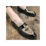 Banagat Men Glossy Casual Brogue Official Shoes Oxford Loafers & Slip-Ons Gold Black