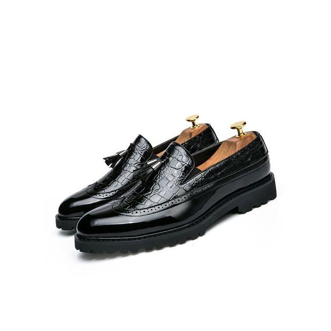 Banagat Men Glossy Casual Brogue Official Shoes Oxford Loafers & Slip-Ons Black