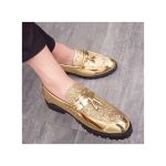 Banagat Men Glossy Formal Brogue Official Shoes Oxford Loafers & Slip-Ons Gold