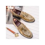 Banagat Men Glossy Formal Brogue Official Shoes Oxford Loafers & Slip-Ons Gold