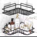 Bathroom/Kitchen/Toilet Corner Shelf Organizer with Sticker- Black