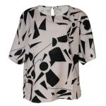 Beige & Black Abstract Print Two-Piece Set – Top and Shorts