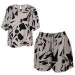 Beige & Black Abstract Print Two-Piece Set – Top and Shorts