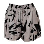 Beige & Black Abstract Print Two-Piece Set – Top and Shorts