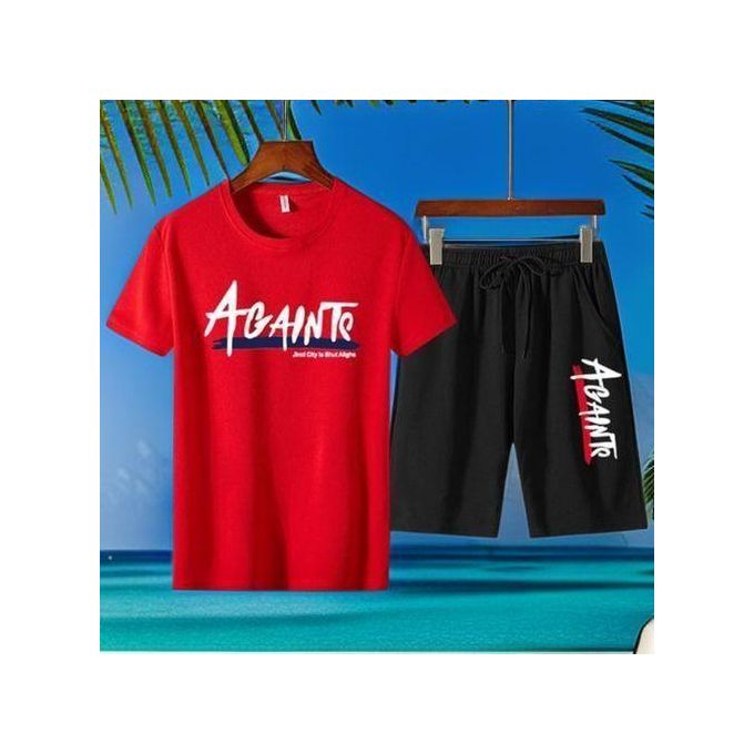 Berrykey Mens 2 In 1 Men's Short Sleeve Shorts Set Shirts - Red