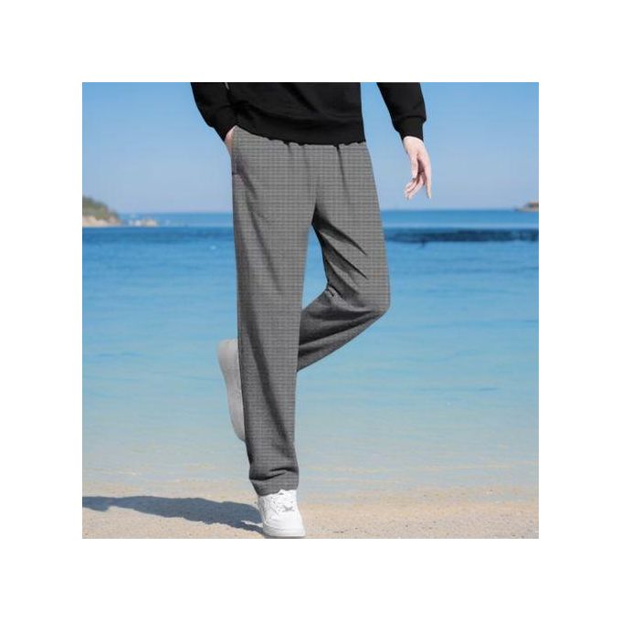 Berrykey Men's Casual Trend Loose Straight Leg Long Pants Thin Matching Bunched Sweatpants