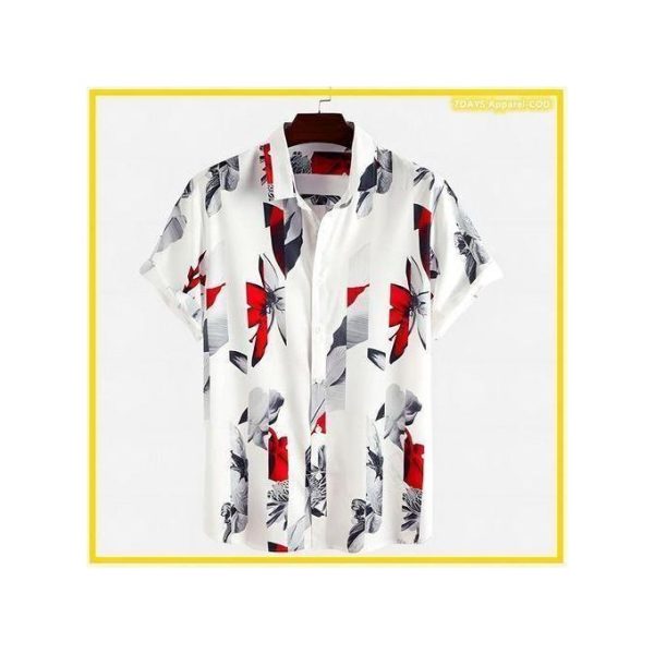 Berrykey Men's Hawaiian Ink Print Bottom-down Beach Short Sleeve T-Shirt Casual Tops