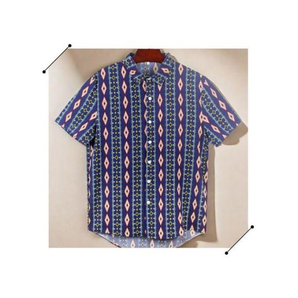 Berrykey Men's Hawaiian Ink Print Bottom-down Beach Short Sleeve T-Shirt Casual Tops