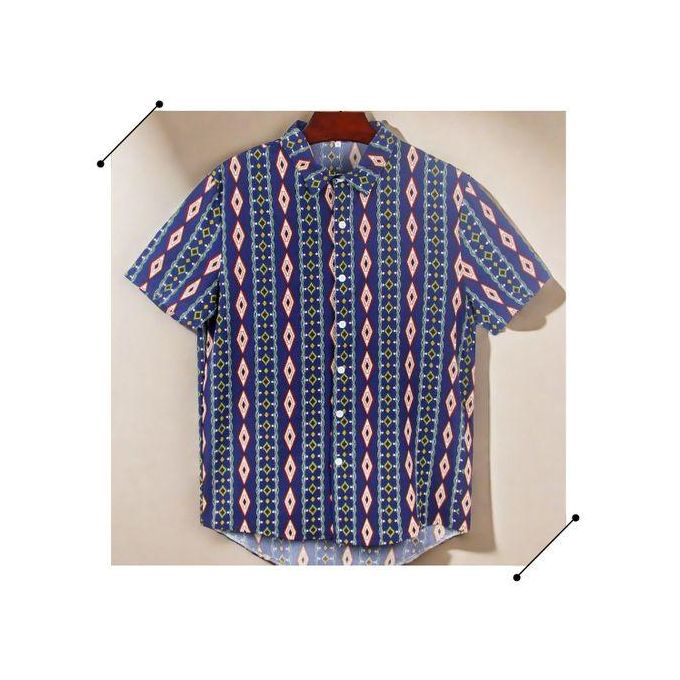 Berrykey Men's Hawaiian Ink Print Bottom-down Beach Short Sleeve T-Shirt Casual Tops