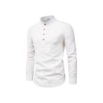 Berrykey Men's Stand Collar Casual Vintage Shirts - White