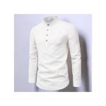 Berrykey Men's Stand Collar Casual Vintage Shirts - White