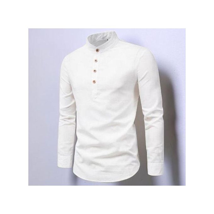Berrykey Men's Stand Collar Casual Vintage Shirts - White
