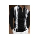 Berrykey Men's Striped Shirts Long-sleeved Polo Shirt - Black