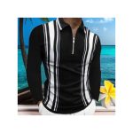 Berrykey Men's Striped Shirts Long-sleeved Polo Shirt - Black