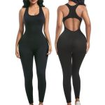 Black High-Quality Solid Ribbed Bodycon Jumpsuit For Women – Sleeveless, Hollow Design, Sporty One-Piece Romper – Casual Stretch Fit Playsuit