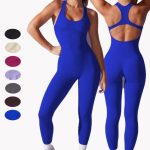 Black High-Quality Solid Ribbed Bodycon Jumpsuit For Women – Sleeveless, Hollow Design, Sporty One-Piece Romper – Casual Stretch Fit Playsuit