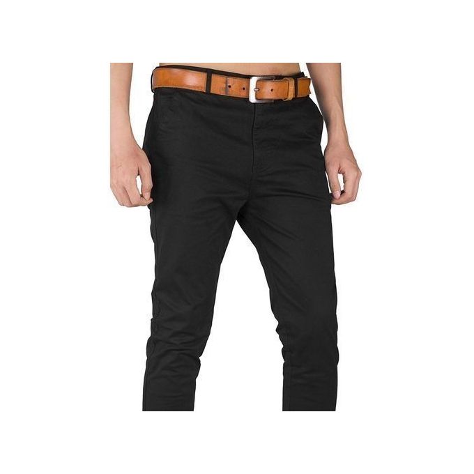 Black Soft Khaki Trouser Stretch Slim Fit Casual - Black