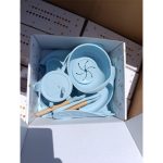Blue- Premium Hot Sale Suction Baby Silicone Plate Bowl and spoon Feeding Set Food Grade Baby Feeding Placement Tableware Dinner Set