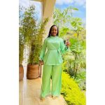 Bright Green Raw Hem Pleated Trousers