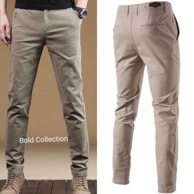 Brown Soft Khaki Trouser Stretch Slim Fit Casual