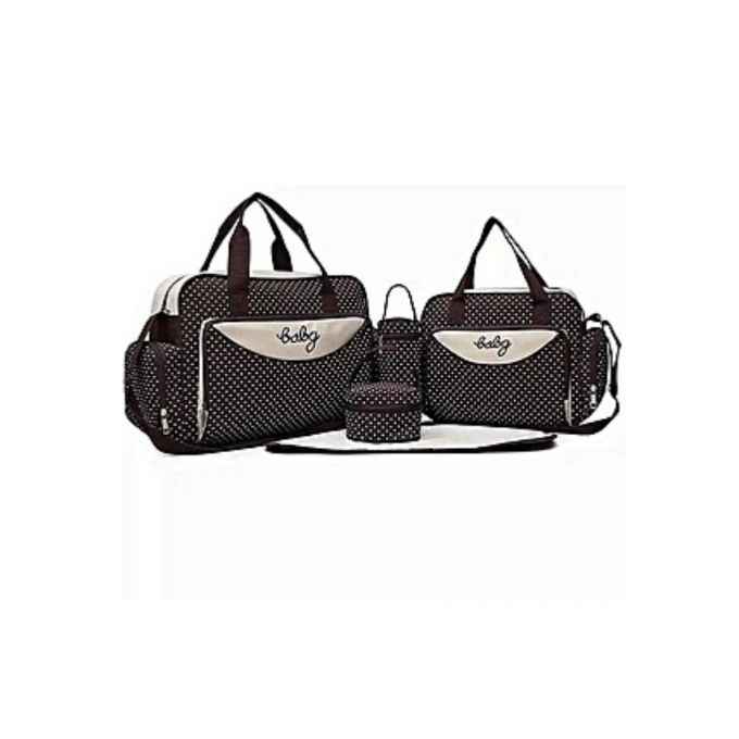 BROWN With White Dots 5 In 1 Diaper Bag With Changing Mat.
