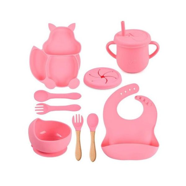 Bubblegum Pink- Premium Kenya Hot Sale Suction Baby Silicone Plate Bowl and spoon Feeding Set Food Grade Baby Feeding Placement Tableware Dinner Set
