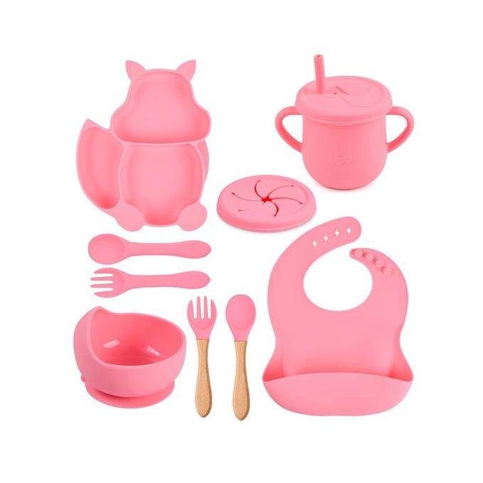 Bubblegum Pink- Premium Kenya Hot Sale Suction Baby Silicone Plate Bowl and spoon Feeding Set Food Grade Baby Feeding Placement Tableware Dinner Set