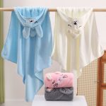 Cartoon Baby Bath Towels Hooded Coral Fleece Kids Bathrobe Newborn Swaddle Wrap 80*80cm